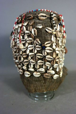 Vintage KUBA TRIBE Puka Shell & Beads QUEEN MASK Old AFRICAN Wood CARVED Tribal 6