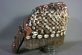 Vintage KUBA TRIBE Puka Shell & Beads QUEEN MASK Old AFRICAN Wood CARVED Tribal 7