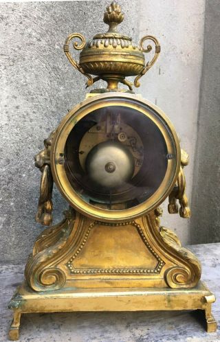 Antique French Figural Lion Baroque Ormolu Leotard Mantle Clock T&S 16x10 