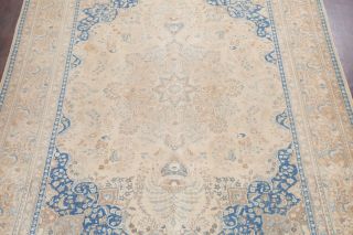 Vintage MUTED Area Rug Beige Blue Distressed Oriental Wool Carpet Handmade 10x13 4