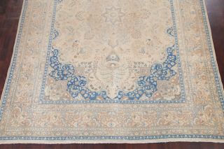 Vintage MUTED Area Rug Beige Blue Distressed Oriental Wool Carpet Handmade 10x13 5