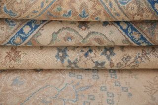 Vintage MUTED Area Rug Beige Blue Distressed Oriental Wool Carpet Handmade 10x13 8