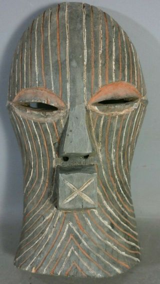 Lg Vintage African Mask Old Polychrome Painted Songye Wood Carved Tribal Statue