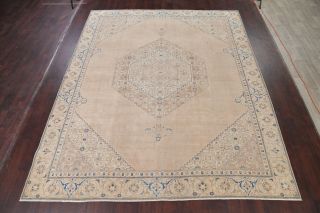 Antique MUTED Geometric Pale Peach Distressed Area Rug Oriental Handmade 10 ' x12 ' 2