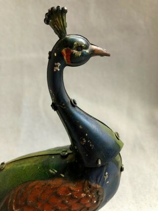 Rare Antique Wind Up Ebo PAO - PAO Germany Walking Peacock Litho Tin Toy 3