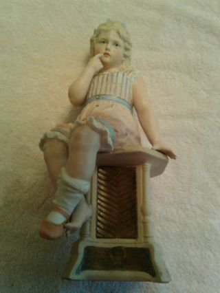 Antique Unusual Gebruder Heubach Bisque Crying Girl Lost Shoe & Sock