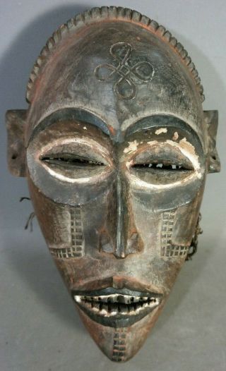 Vintage African Mask Old Slant Eye Tattoo Wood Carved Tribal Art Wall Statue