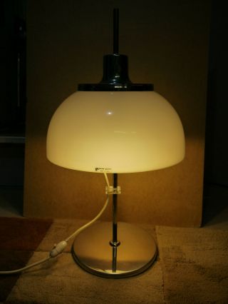 Vintage (1960s/1970s) White & Silver Table Lamp Designed By Harvey Guzzini (vgc)