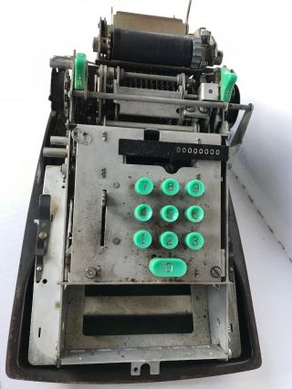 Vtg Victor Brown Bakelite Adding machine - - Green Bakelite Buttons & Name 3