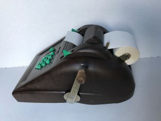 Vtg Victor Brown Bakelite Adding machine - - Green Bakelite Buttons & Name 9