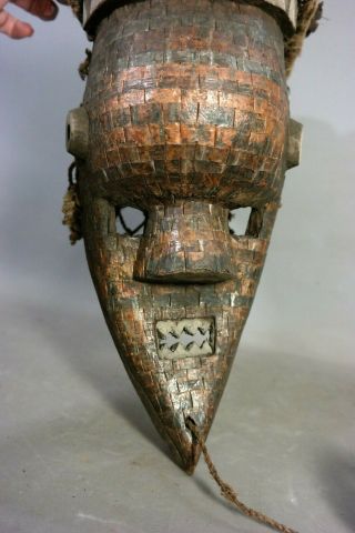 Vintage AFRICAN MASK Old HAMMERED COPPER Wood CARVED Tribal Art WALL STATUE 3