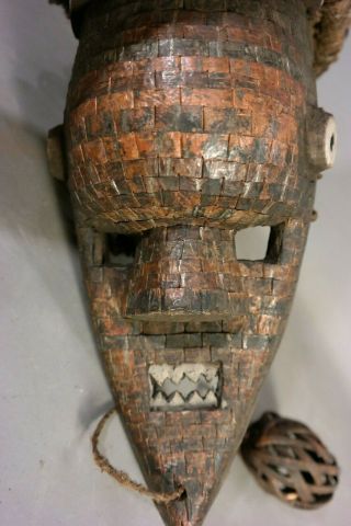 Vintage AFRICAN MASK Old HAMMERED COPPER Wood CARVED Tribal Art WALL STATUE 8