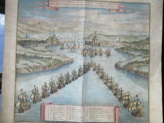 Antique View Of Dardanelles,  Turkey,  Venetian Fleet,  Constantinople,  Merian,  1646