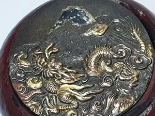 A Fine Edo Period Shakudo & Lacquer Kagamibuta Netsuke.  Ryūjin.  Dragon king. 11