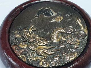 A Fine Edo Period Shakudo & Lacquer Kagamibuta Netsuke.  Ryūjin.  Dragon king. 3