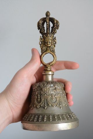 Fine Antique Chinese Tibetan Bronze Bell Signed 2