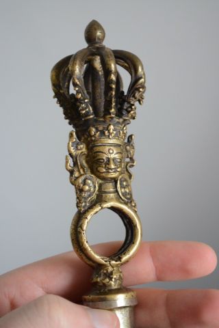 Fine Antique Chinese Tibetan Bronze Bell Signed 3