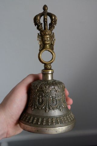 Fine Antique Chinese Tibetan Bronze Bell Signed 6