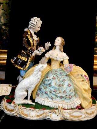 Estate Rare Large Porcelain Figurine Of Lovers - Marked