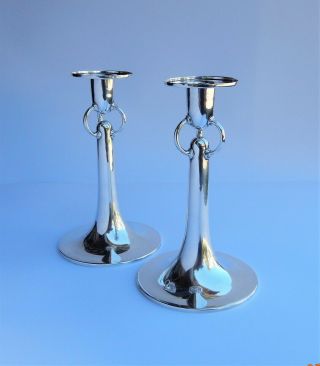 Antique English Arts & Crafts Sterling Silver Candlesticks C.  1905 F.  R.  & Co.