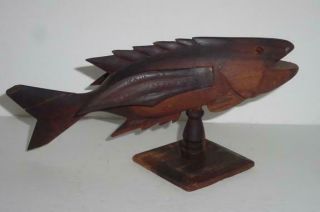 Antique Wood Flying Fish Pitcairn Island Souvenir Carved & Signed Ward Jacobsen