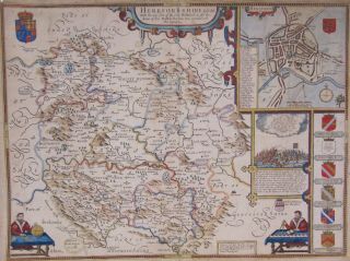 Early 17th Century,  Hand Coloured Engraving,  Herefordshire,  By J.  Speede,  C.  1610