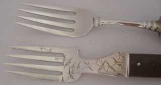 GORHAM AESTHETIC PARCEL GILT COPPER & STERLING MIXED METALS FORKS KOI C.  1885 3