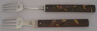 GORHAM AESTHETIC PARCEL GILT COPPER & STERLING MIXED METALS FORKS KOI C.  1885 4