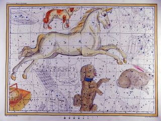 Rarissimum Large Celestial Map - Unicorn - From Atlas By Hoffmann 37 Cm