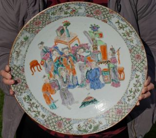 HUGE 38cm Antique Chinese Famille Rose Porcelain Eight Immortals Plate 19th C 9