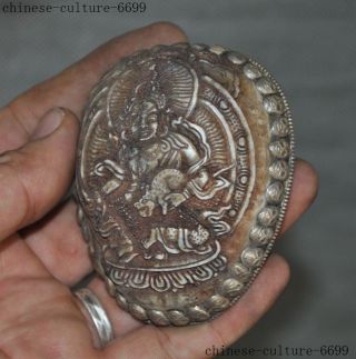 Old Tibet buddhism silver Skull head Yellow Jambhala Bowl Kapala Skull Cup 3