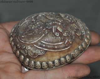 Old Tibet buddhism silver Skull head Yellow Jambhala Bowl Kapala Skull Cup 6