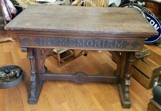 Antique In Memoriam Oak Table Circa 1890 - 1910 