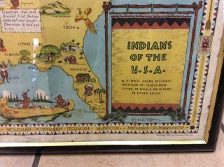 Friendship Press 1944 Indians Of The USA 34 X 22 Map North America Rare 9