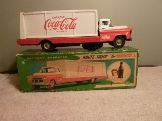 Coca Cola Battery Operated Japanese Tin Toy Truck Allen Haddock Co 1950 ' s 2