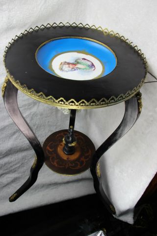 Antique napoleon III Black French Sellette Stand sevres porcelain plate putti 5