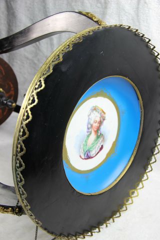 Antique napoleon III Black French Sellette Stand sevres porcelain plate putti 6