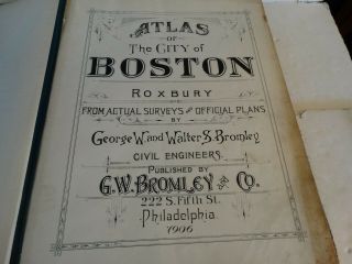 RARE Antique G.  W.  Bromley atlas 1906 City of boston mass 39 plates color maps 2