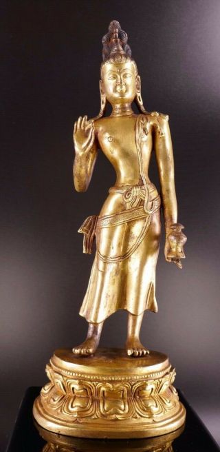Old Nepalese Gold Gilt Bronze Figurine Sculpture Tibetan Chinese Work Of Art