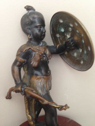 Antique Bronze Statue/ African Warrior W/ Shield/ Detailed Fine Quality/