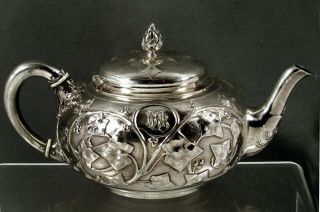 Tiffany Sterling Teapot C1875 - Ivy - Hand Decorated