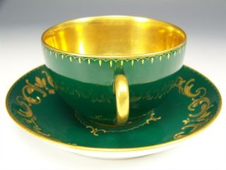 ROYAL VIENNA HAND PAINTED CUPID MAIDEN GREEN RAISED GOLD TEA CUP & SAUCER 5