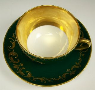 ROYAL VIENNA HAND PAINTED CUPID MAIDEN GREEN RAISED GOLD TEA CUP & SAUCER 7