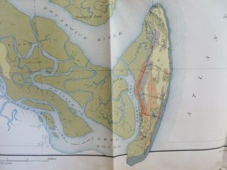 1911 Antique Color Map Glynn County Georgia Brunswick Jekyll Island 35X32 0470 8