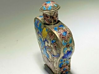 Antique Elegant Chinese Silver & Cloisonne Snuff Bottle 