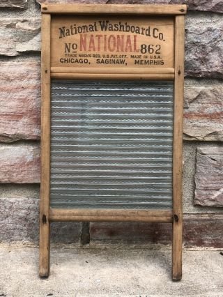 Wow Vintage Antique National Washboard Company 862 Wood/glass Hen Top Notch