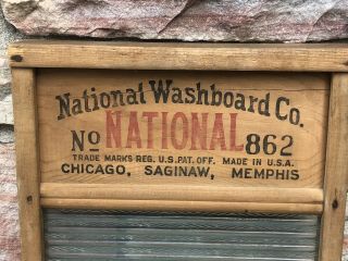 WOW Vintage Antique National Washboard Company 862 Wood/Glass Hen Top Notch 2