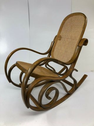 Vintage Bentwood Rocker Cane Back Bottom Rocking Chair Mid Century Modern Thonet