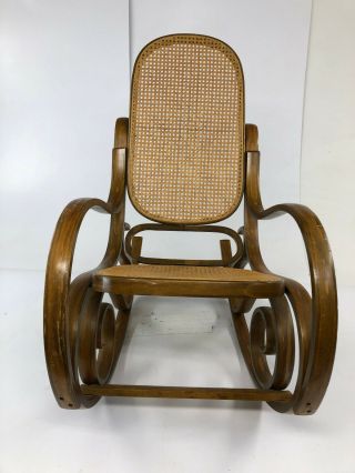 Vintage BENTWOOD ROCKER cane back bottom rocking chair mid century modern thonet 5