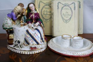 Rare Vieux Paris Porcelain Figural Hidden Inkwell Group French German 19th C